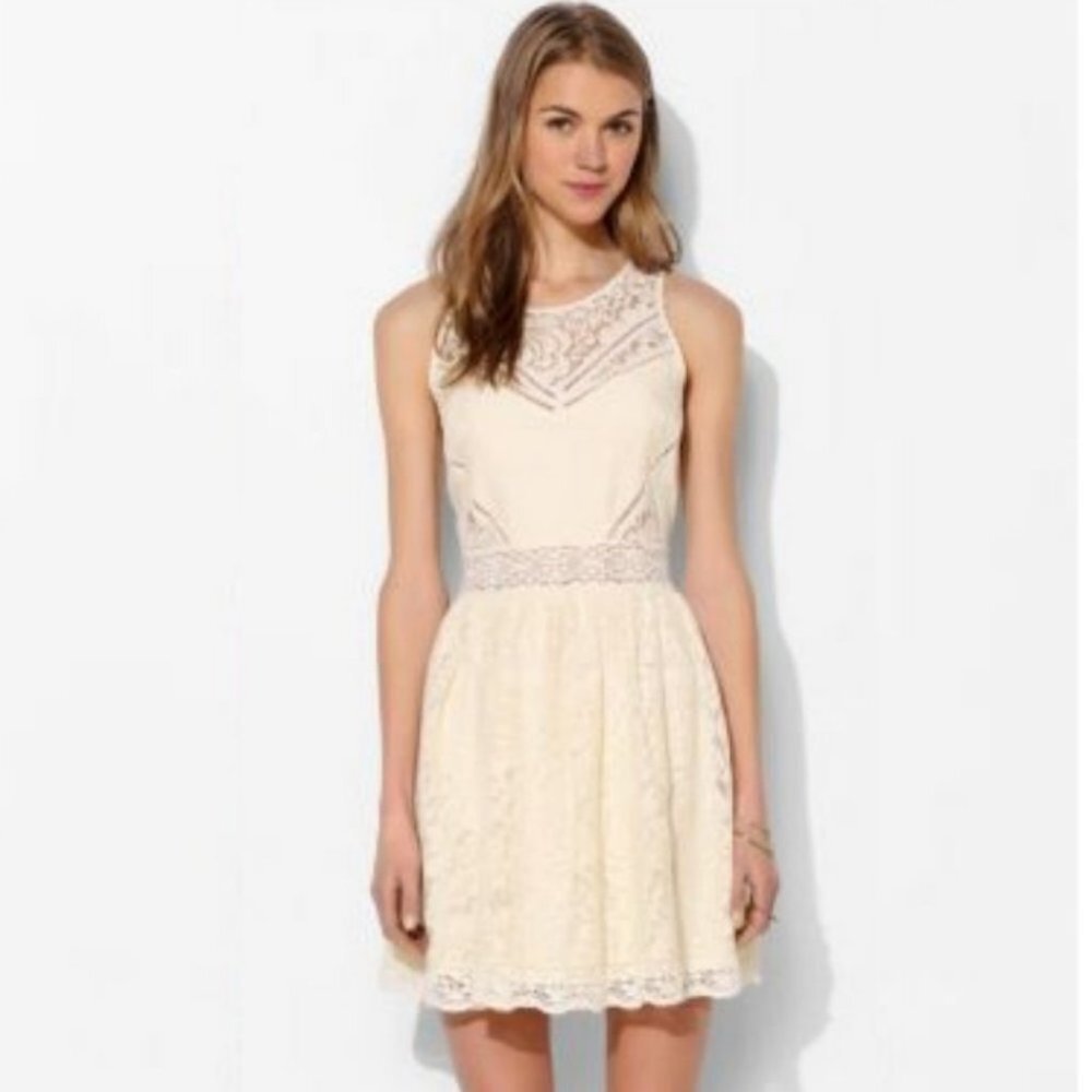 Urban Outfitters Lace Skater Dress Size XS Off White Cutout Floral Festival Y2K